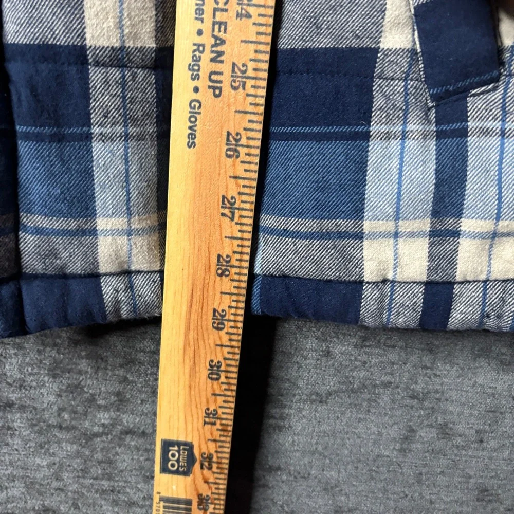 Levis Mens Blue Plaid Quilted Hooded Flannel Shirt Jacket Insulated Size Medium